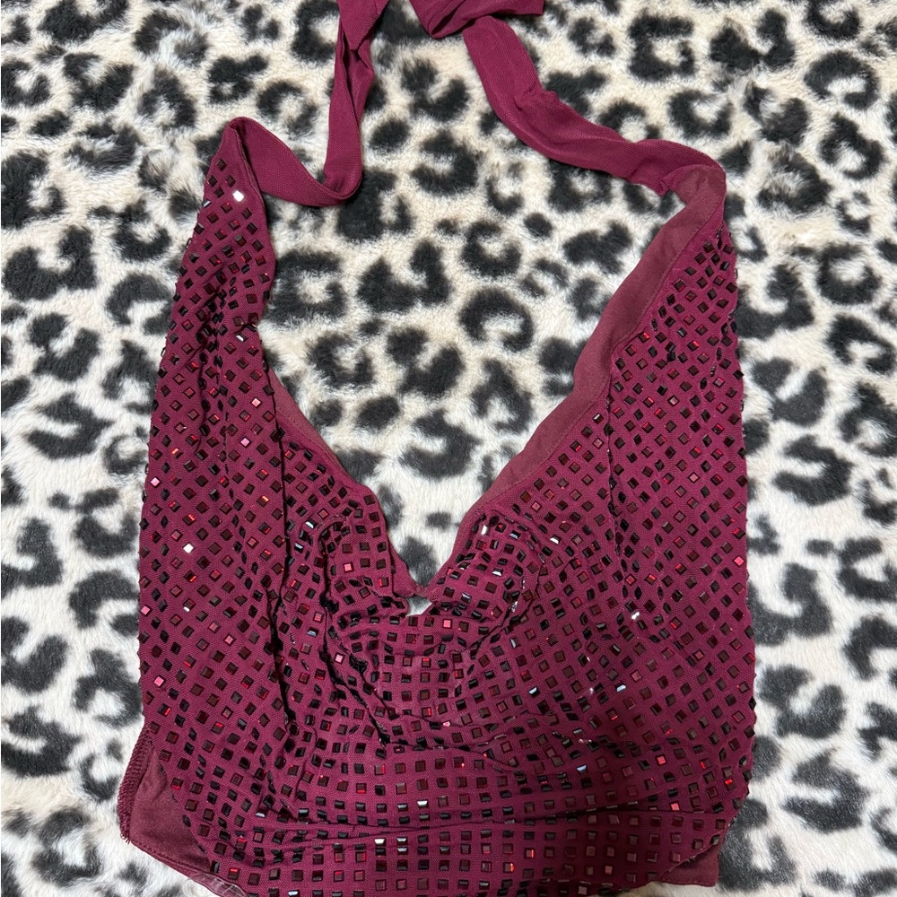 Windsor Wine Halter Crop Top with Stud Detail